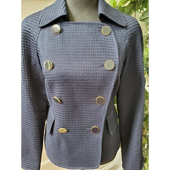 Talbots Women's Blue 100% Cotton Long Sleeve Front Buttons Fitted Blazer Size 4 - Picture 2 of 12